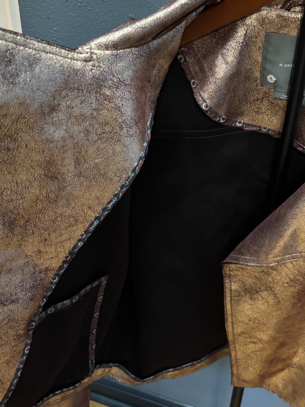 NWOT Anthropologie Metallic Rose Gold Faux Leather Moto Jacket Women's Size M - Picture 4 of 10